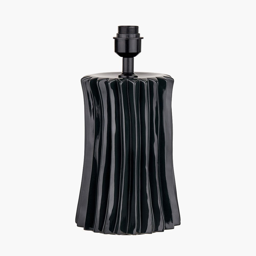 Devony Black Pleated Ceramic Table Lamp Base with Lino 35cm White Self Lined Linen Cylinder Lampshade.