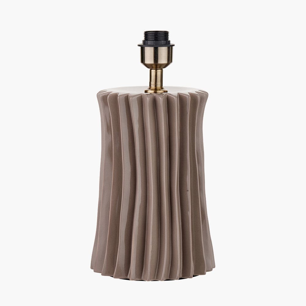 Devony Taupe Pleated Ceramic Table Lamp Base with Lino 35cm White Self Lined Linen Cylinder Lampshade.