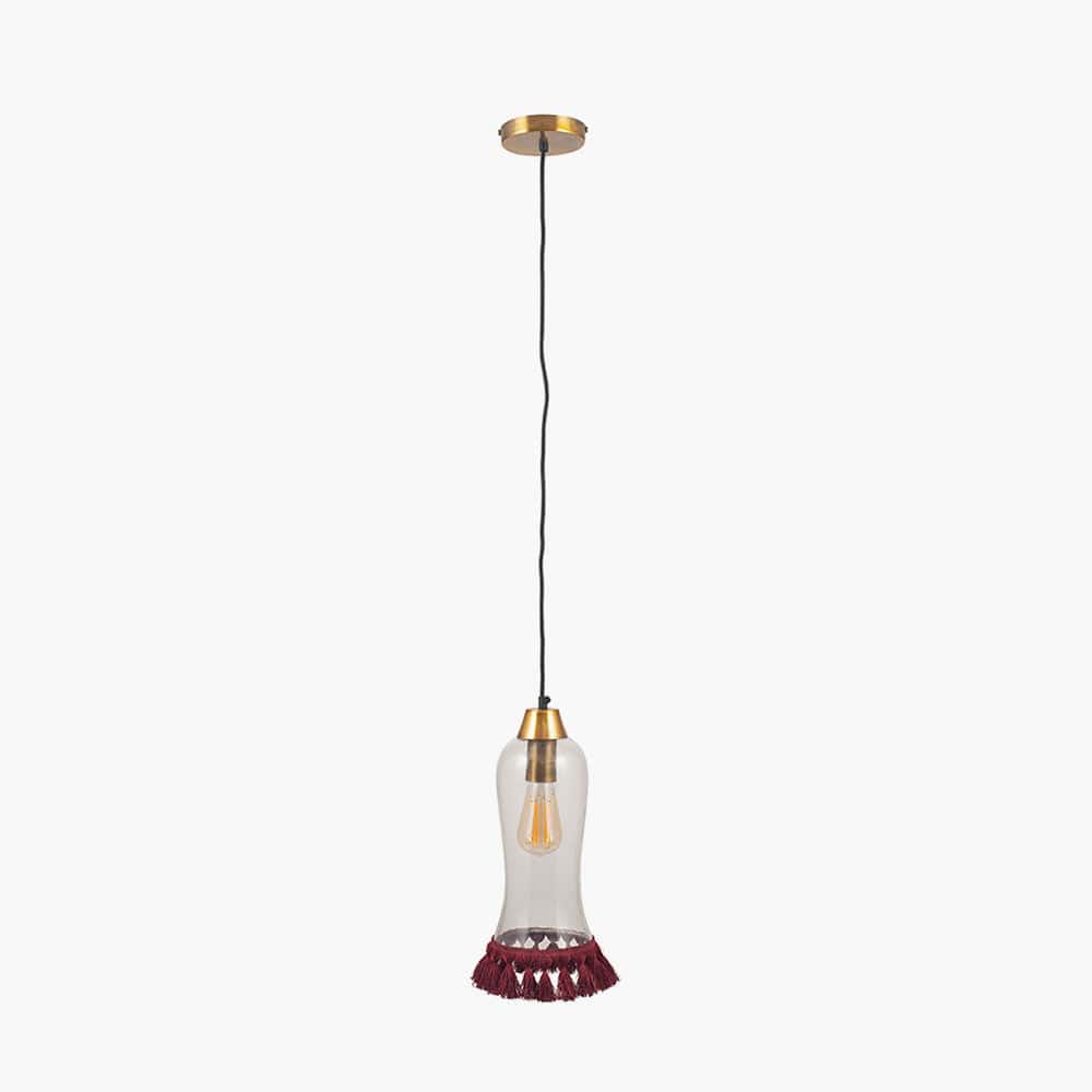 Dita Clear Organic Glass and Red Tassel Pendant.