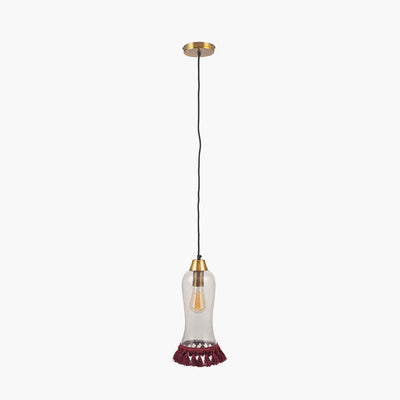 Pacific Lifestyle Lighting Dita Clear Organic Glass and Red Tassel Pendant House of Isabella UK