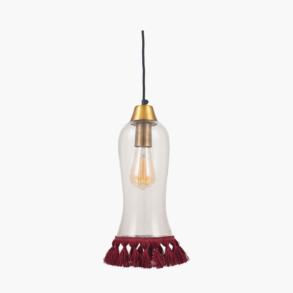 Dita Clear Organic Glass and Red Tassel Pendant.