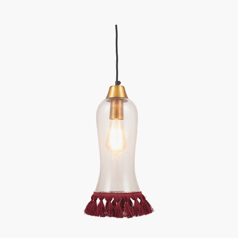 Pacific Lifestyle Lighting Dita Clear Organic Glass and Red Tassel Pendant House of Isabella UK