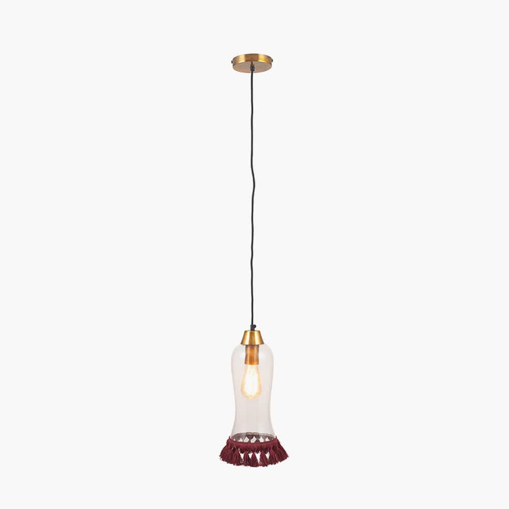 Pacific Lifestyle Lighting Dita Clear Organic Glass and Red Tassel Pendant House of Isabella UK