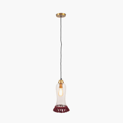 Pacific Lifestyle Lighting Dita Clear Organic Glass and Red Tassel Pendant House of Isabella UK