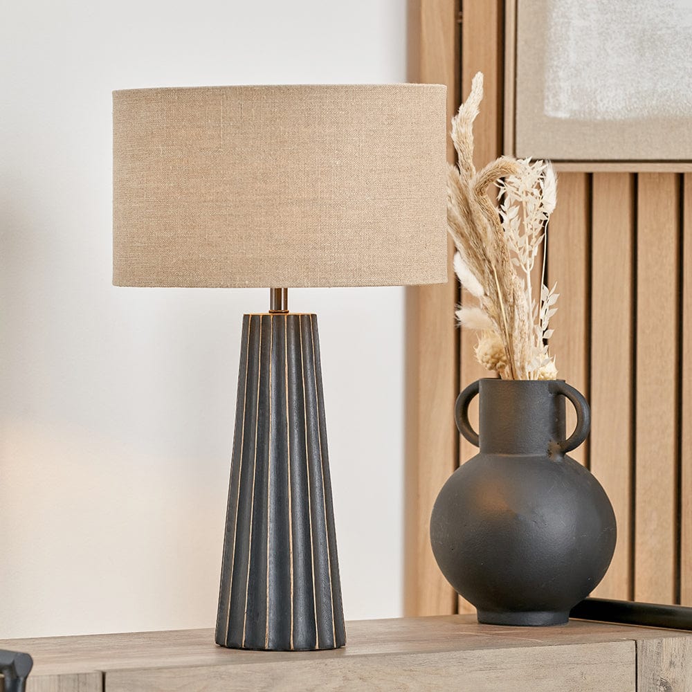 Draydon Black Wash Mango Wood Textured Cone Table Lamp.