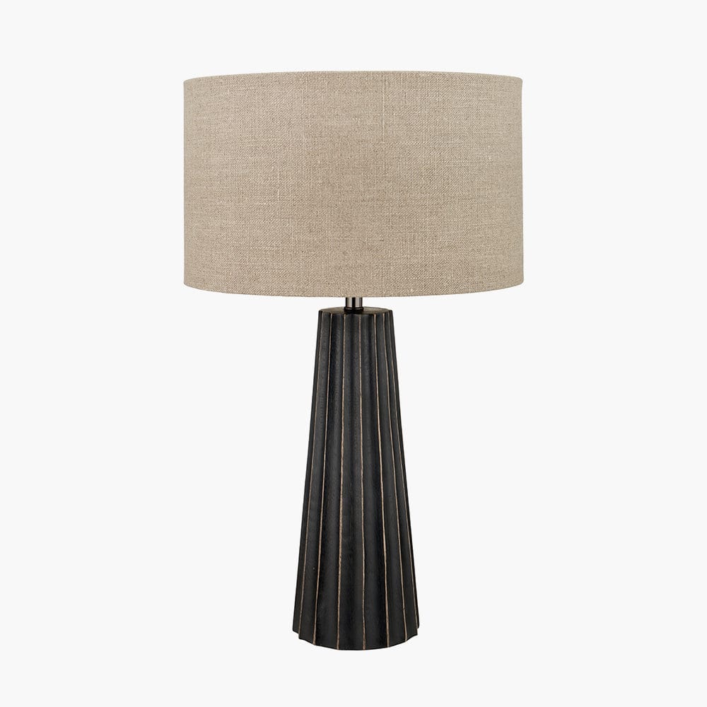 Pacific Lifestyle Lighting Draydon Black Wash Mango Wood Textured Cone Table Lamp House of Isabella UK