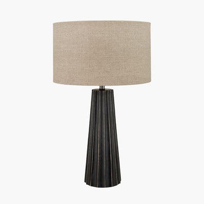 Pacific Lifestyle Lighting Draydon Black Wash Mango Wood Textured Cone Table Lamp House of Isabella UK