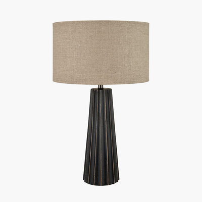 Pacific Lifestyle Lighting Draydon Black Wash Mango Wood Textured Cone Table Lamp House of Isabella UK