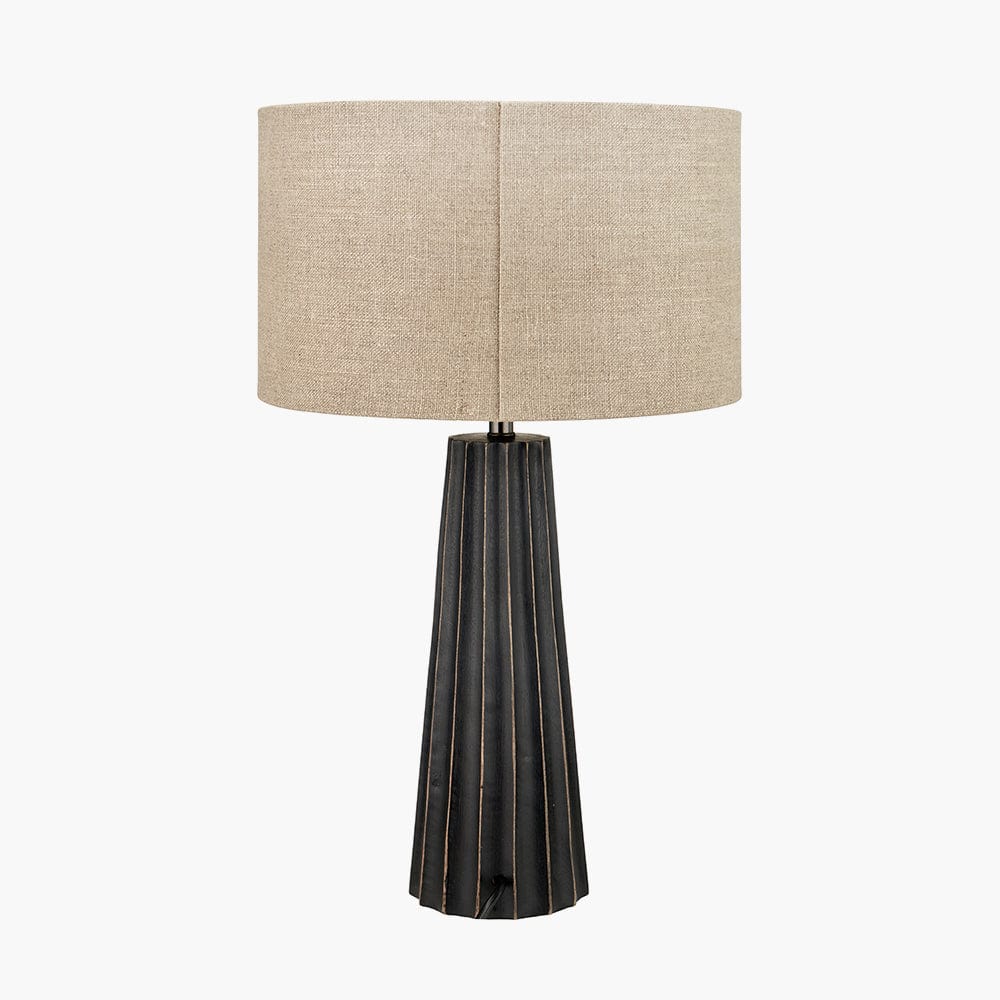 Pacific Lifestyle Lighting Draydon Black Wash Mango Wood Textured Cone Table Lamp House of Isabella UK