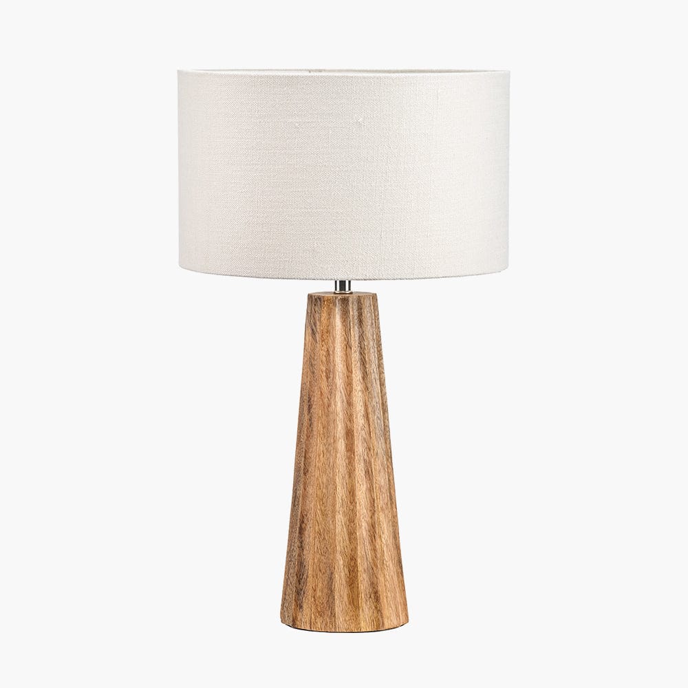 Draydon Natural Mango Wood Textured Cone Table Lamp.