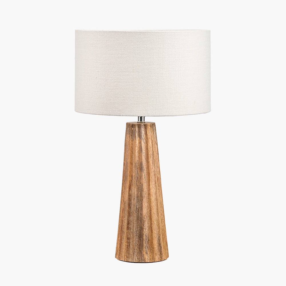 Draydon Natural Mango Wood Textured Cone Table Lamp.