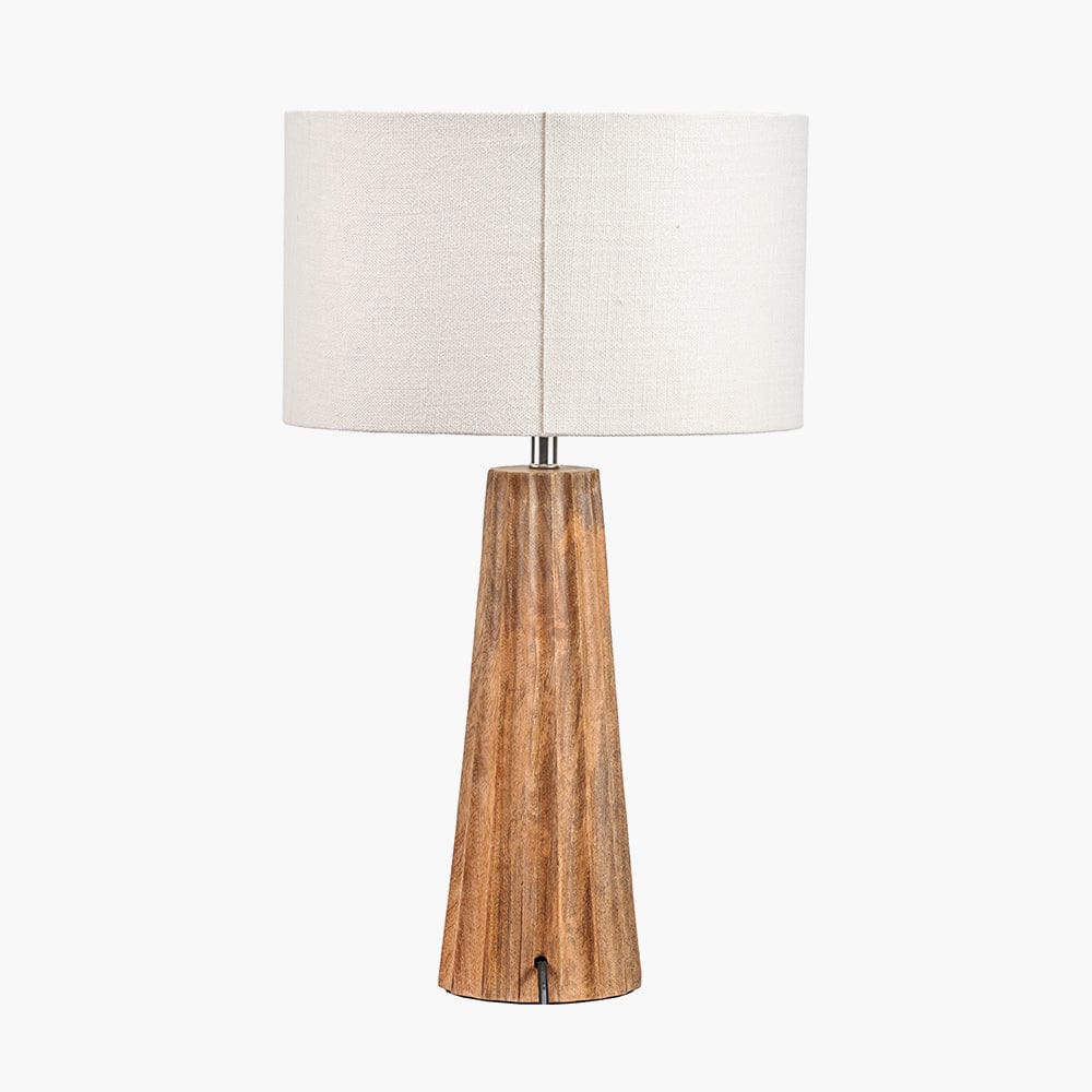 Draydon Natural Mango Wood Textured Cone Table Lamp.