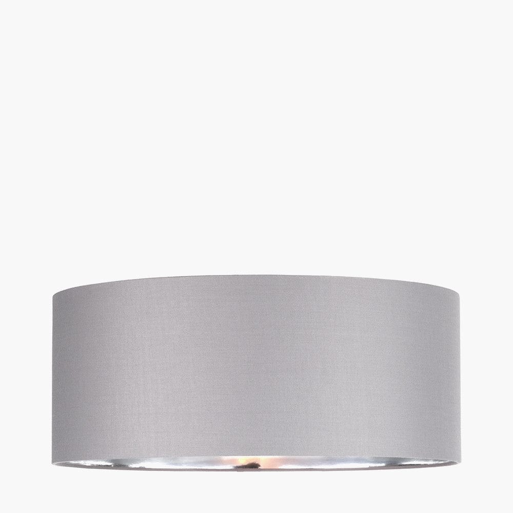 Elin 55cm Steel Grey Poly Cotton and Silver Lining Cylinder Shade.