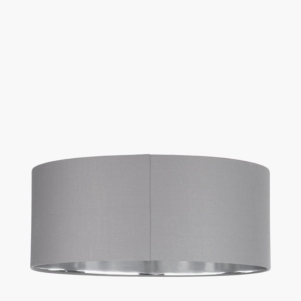 Elin 55cm Steel Grey Poly Cotton and Silver Lining Cylinder Shade.