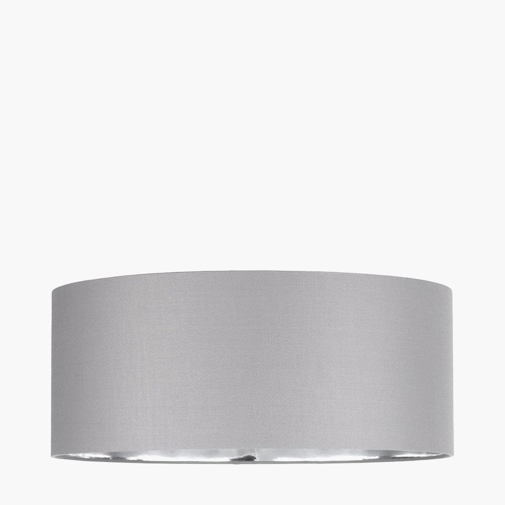 Elin 55cm Steel Grey Poly Cotton and Silver Lining Cylinder Shade.
