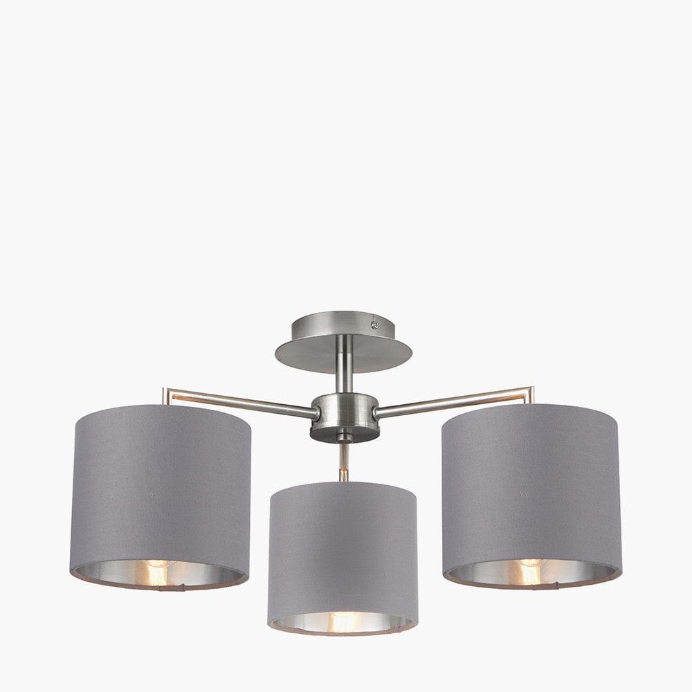 Elin Brushed Silver & Steel Grey 3 Light Pendant.