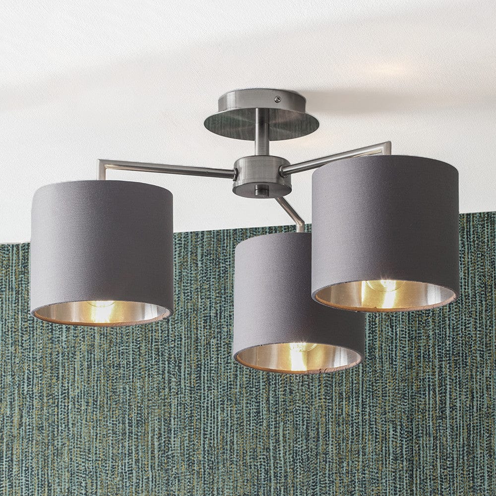 Elin Brushed Silver & Steel Grey 3 Light Pendant.