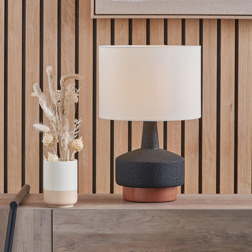 Pacific Lifestyle Lighting Elio Black and Wood Effect Textured Ceramic Table Lamp House of Isabella UK
