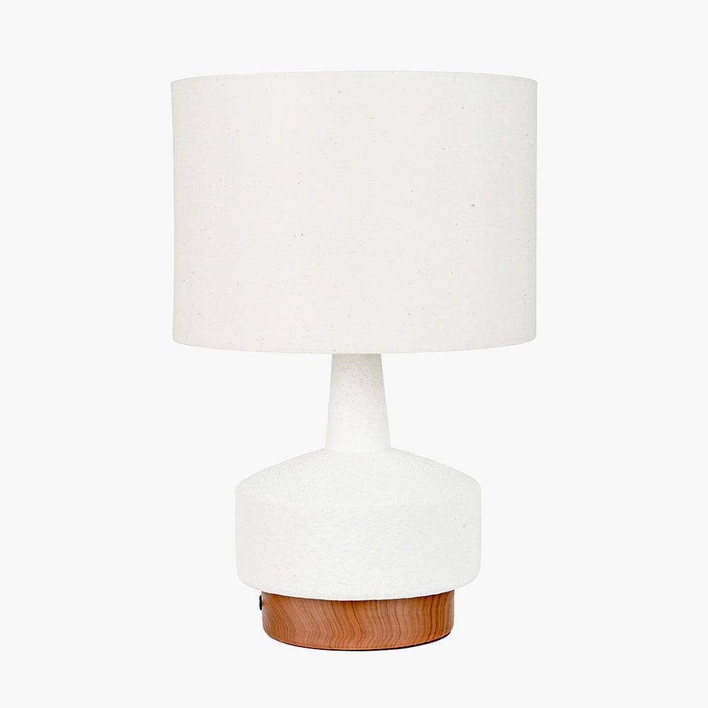 Elio White and Wood Effect Textured Ceramic Table Lamp.