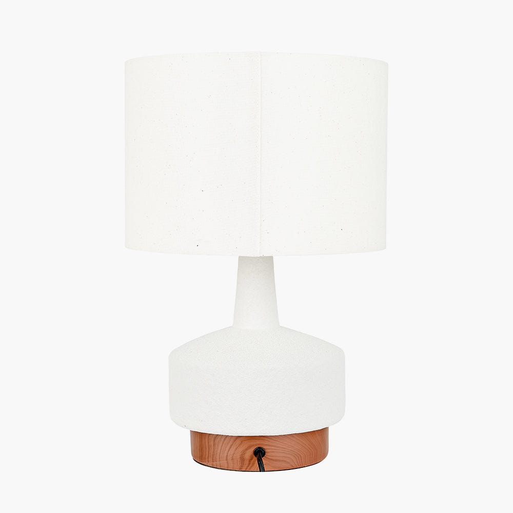 Elio White and Wood Effect Textured Ceramic Table Lamp.