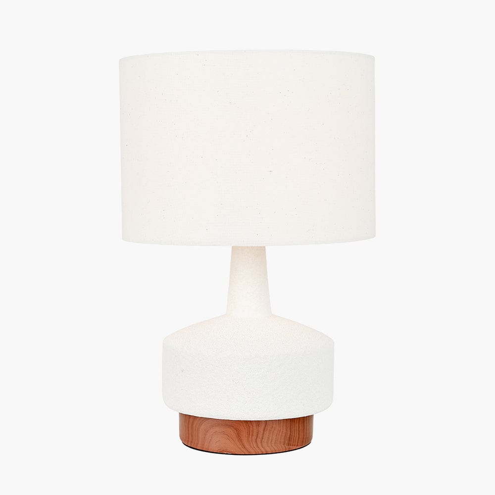 Elio White and Wood Effect Textured Ceramic Table Lamp.