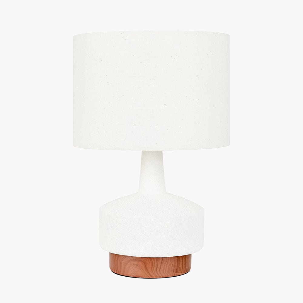 Elio White and Wood Effect Textured Ceramic Table Lamp.