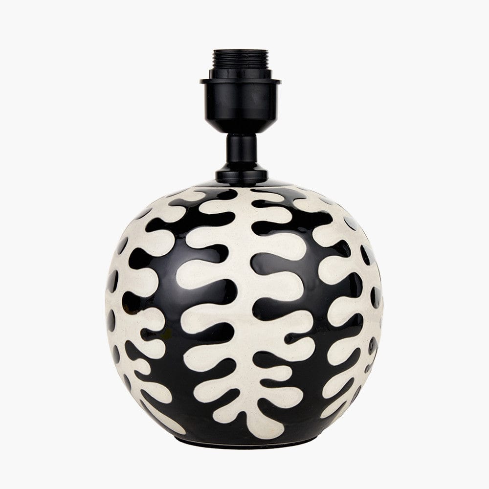 Elkorn Black and White Coral Ceramic Table Lamp Base with Rouen 30cm White Boucle Cylinder Lampshade.