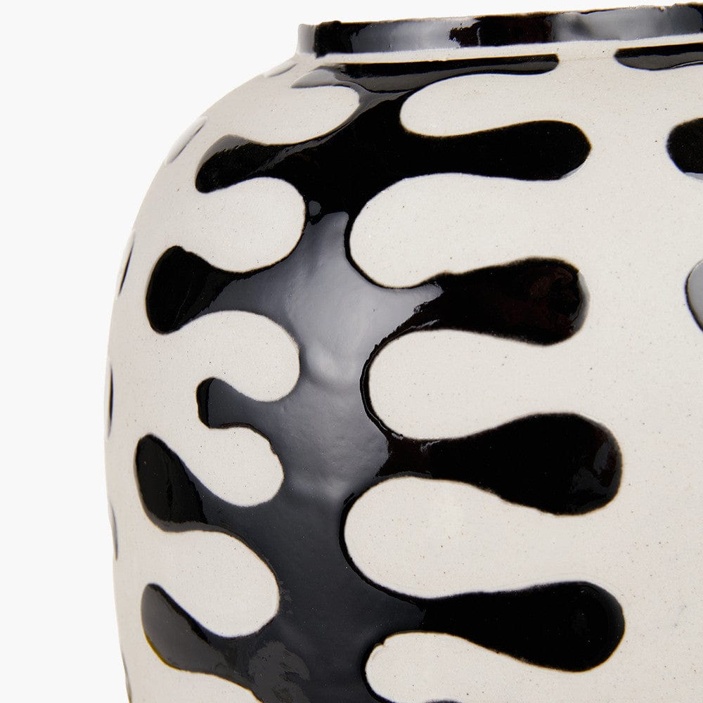 Elkorn Black and White Tall Coral Ceramic Table Lamp Base with Rouen 35cm White Boucle Cylinder Lampshade.