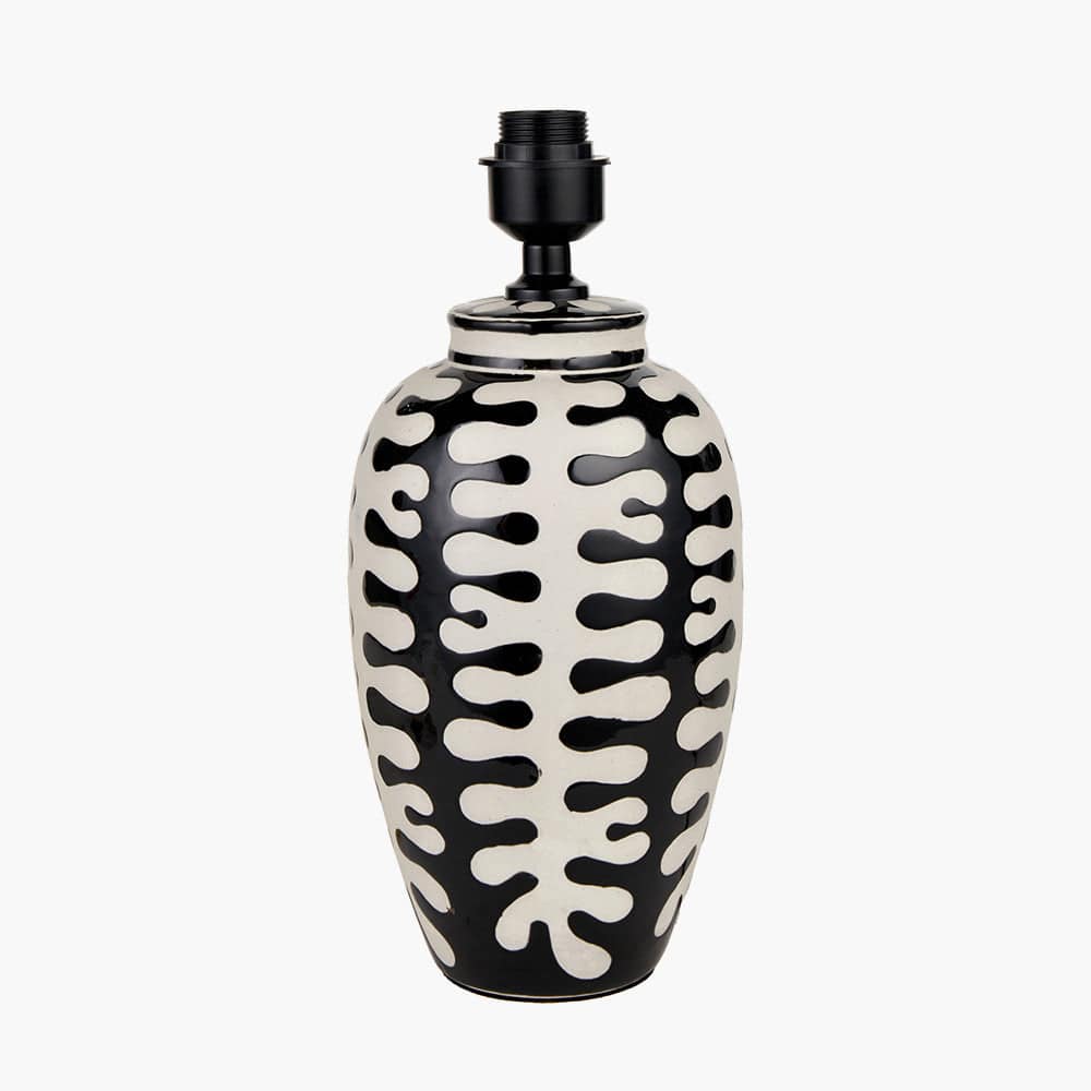 Elkorn Black and White Tall Coral Ceramic Table Lamp Base with Rouen 35cm White Boucle Cylinder Lampshade.