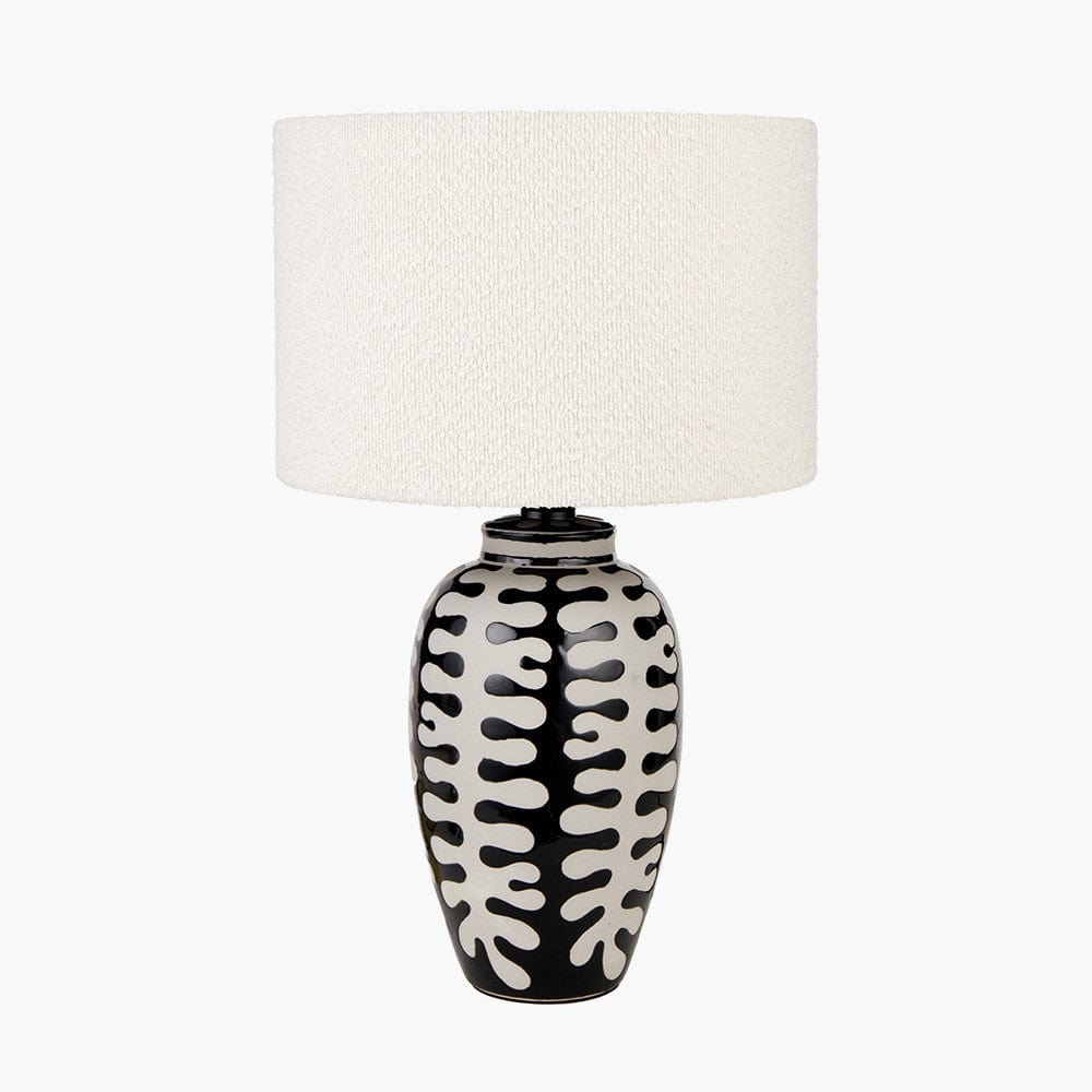 Elkorn Black and White Tall Coral Ceramic Table Lamp Base with Rouen 35cm White Boucle Cylinder Lampshade.