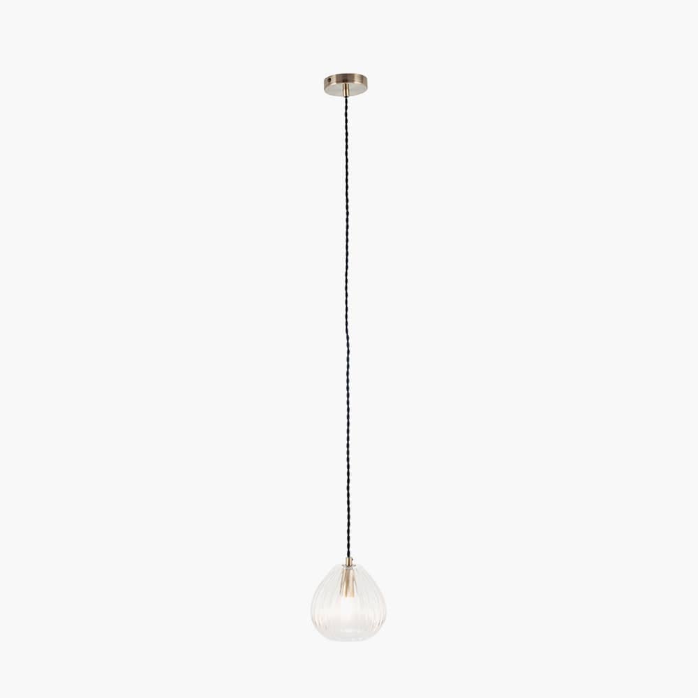 Ella Clear Ribbed Glass Teardrop Pendant.