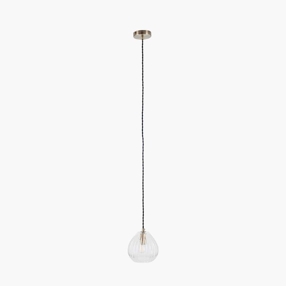 Ella Clear Ribbed Glass Teardrop Pendant.