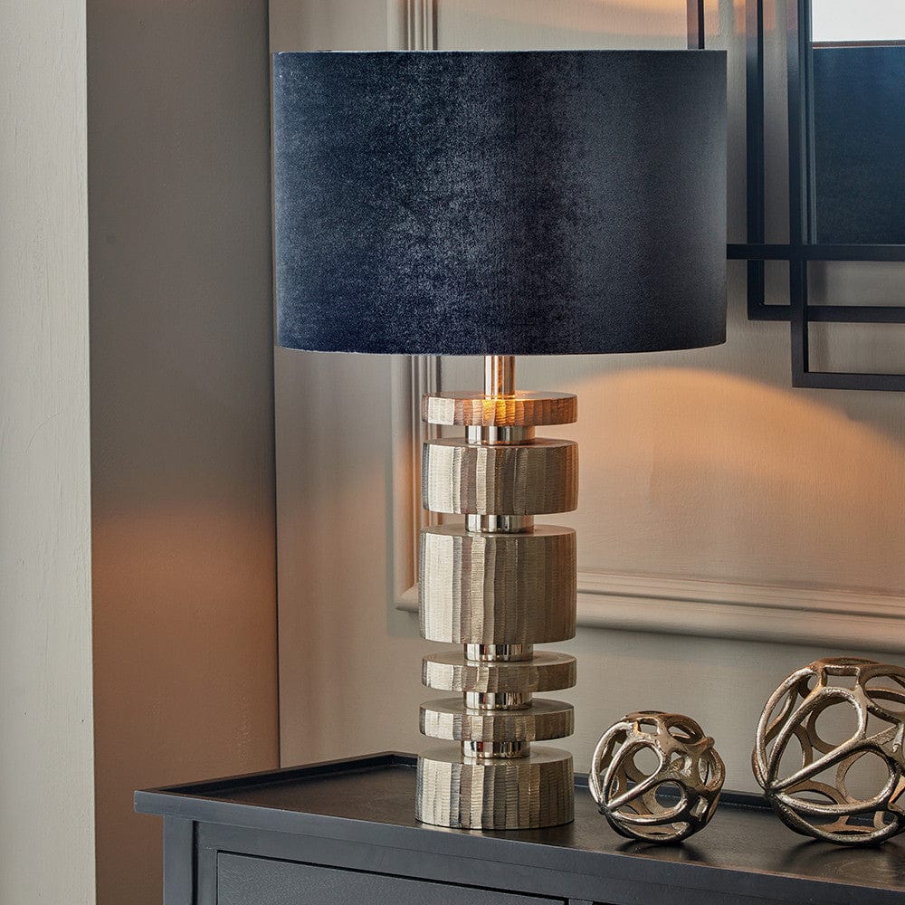 Elon Silver Metal Stacked Cylinder Table Lamp Base.
