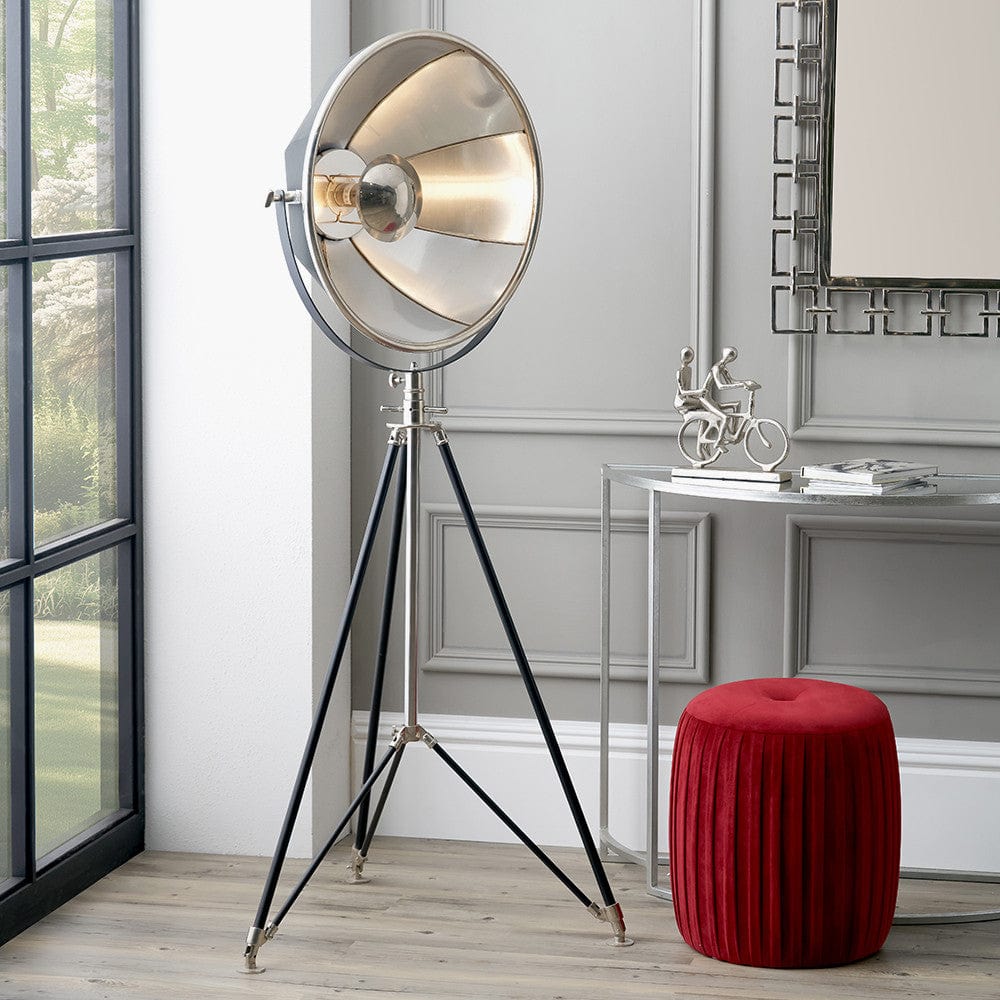 Elstree Black and Silver Metal Tripod Floor Lamp.
