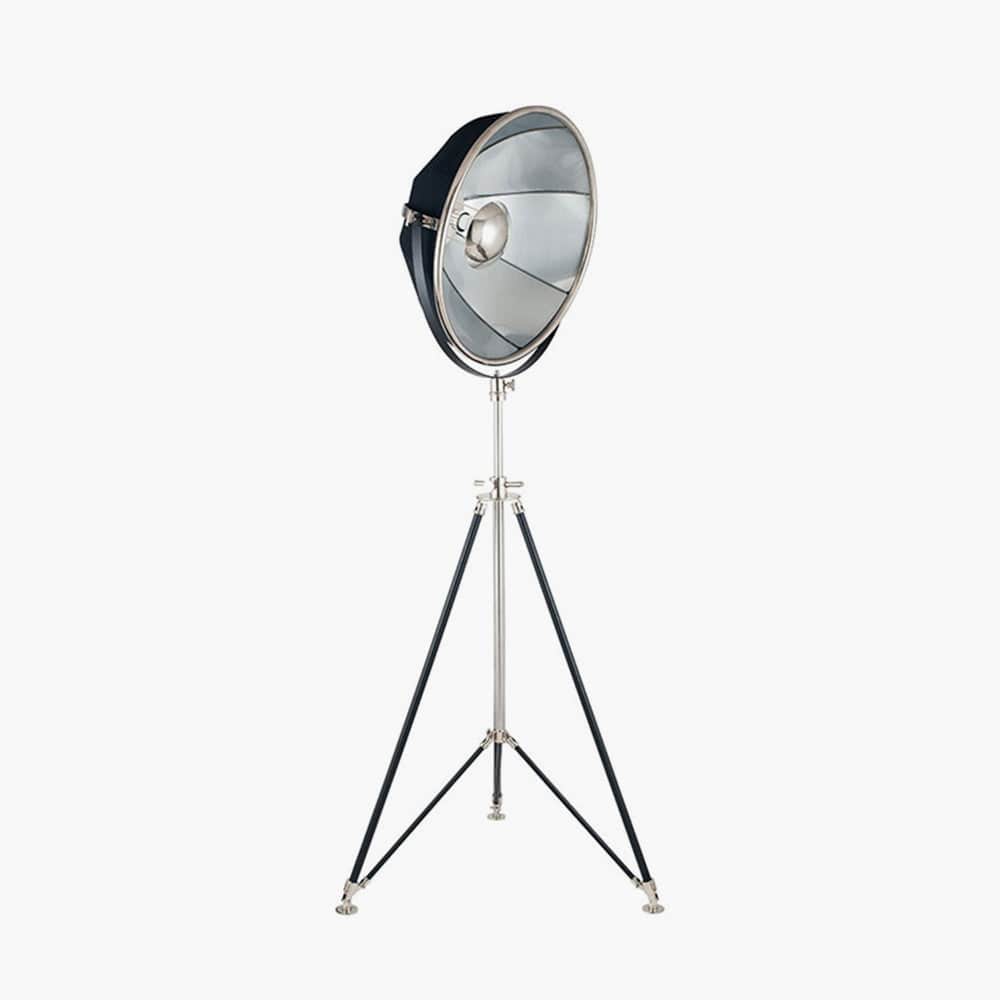 Elstree Black and Silver Metal Tripod Floor Lamp.