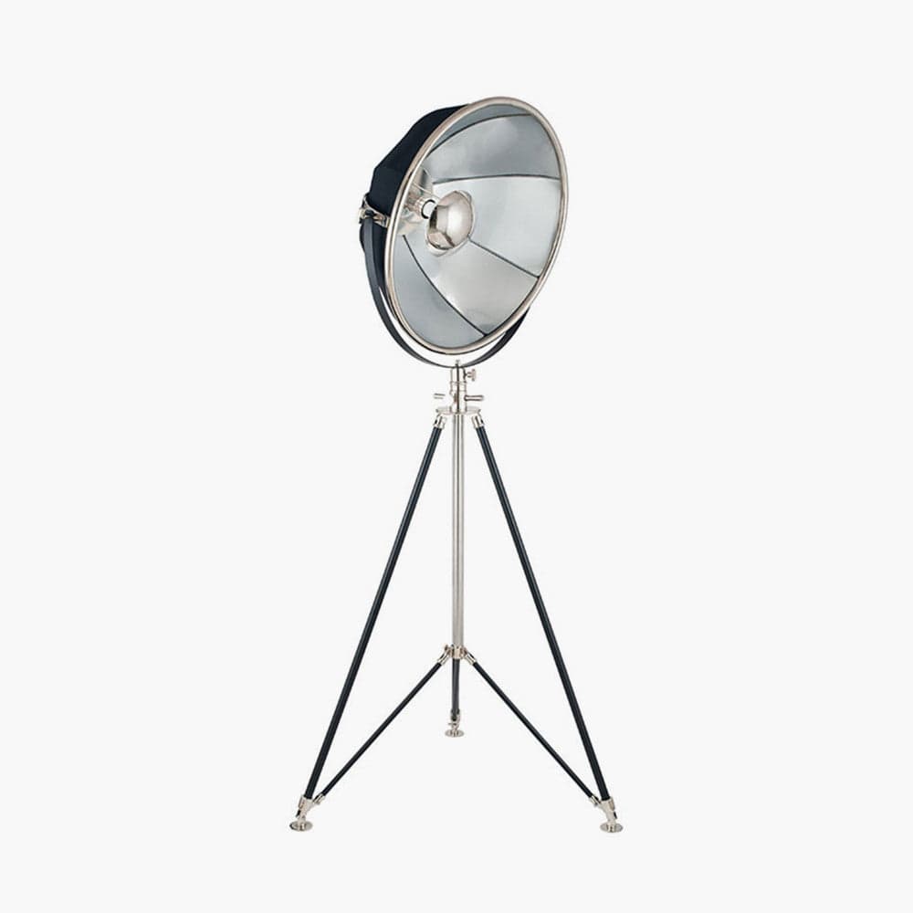 Elstree Black and Silver Metal Tripod Floor Lamp.