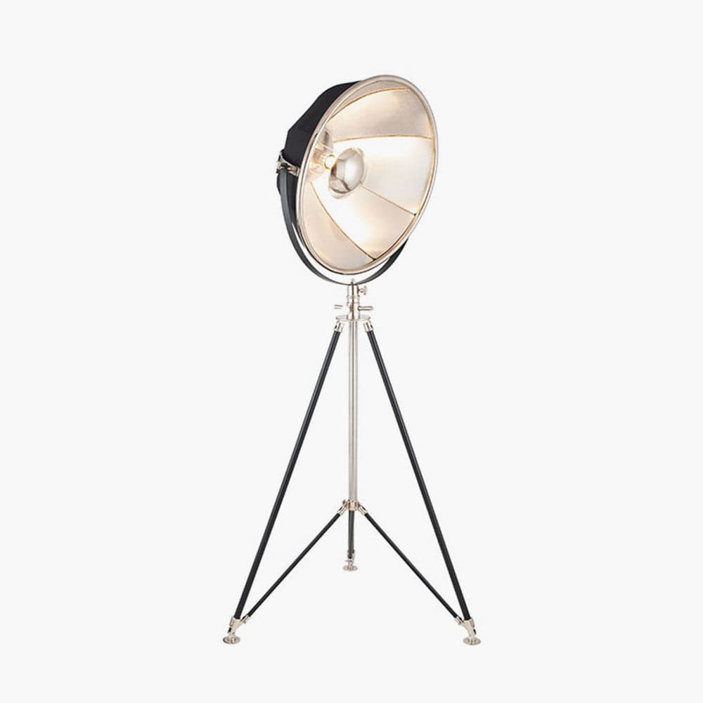 Elstree Black and Silver Metal Tripod Floor Lamp.