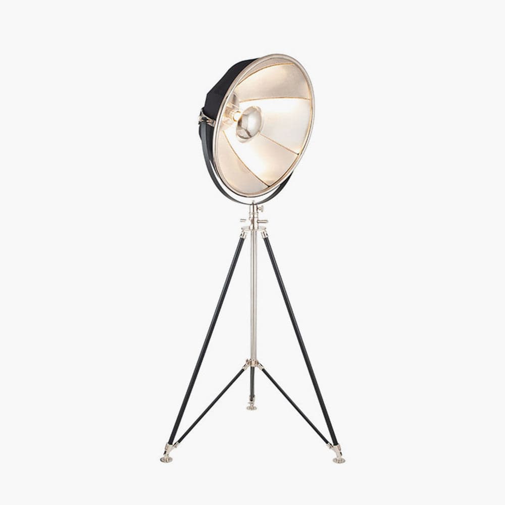 Pacific Lifestyle Lighting Elstree Black and Silver Metal Tripod Floor Lamp House of Isabella UK