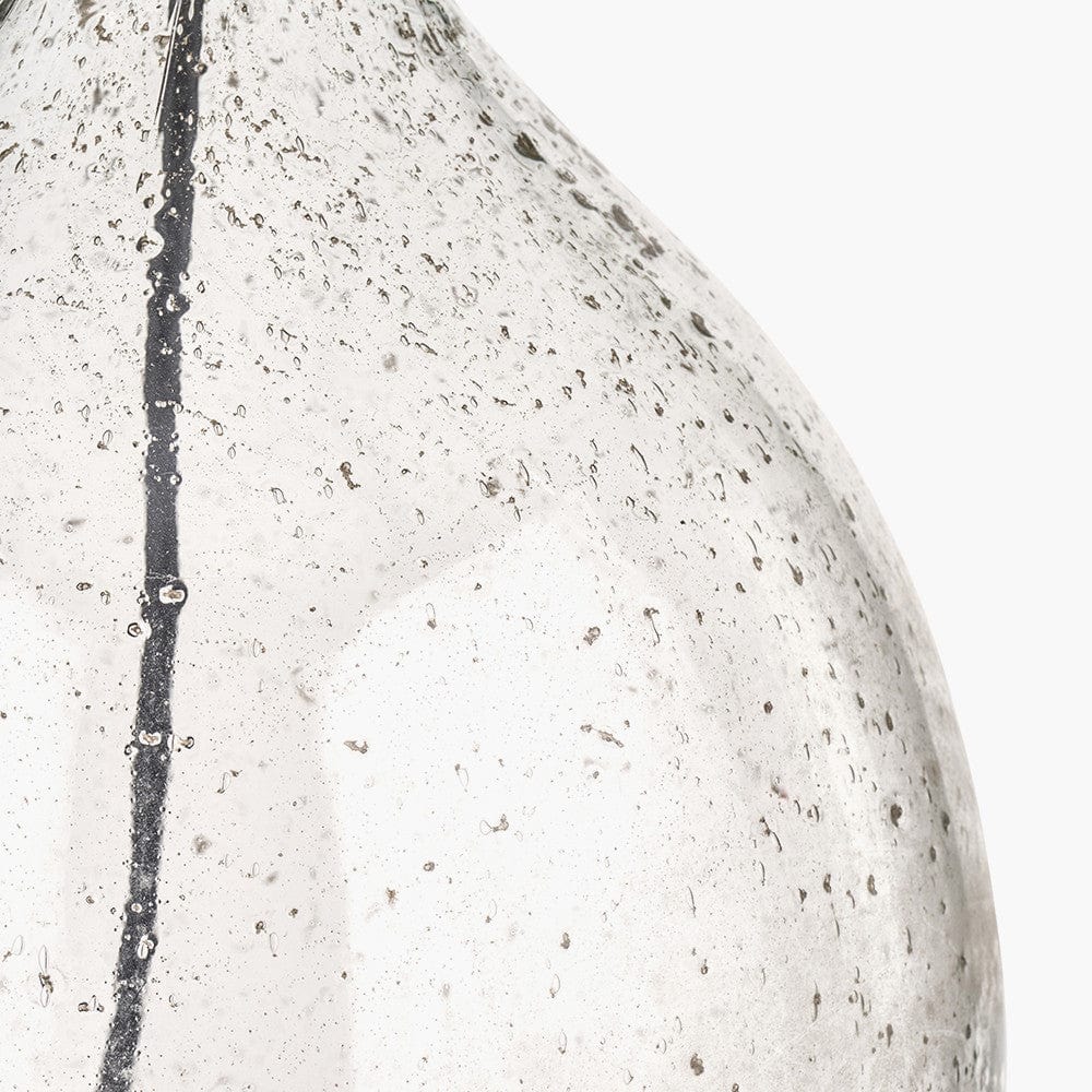 Elysia Bubble Glass and Silver Metal Curved Table Lamp Base with Edward 40cm Natural Linen Cylinder Lampshade.