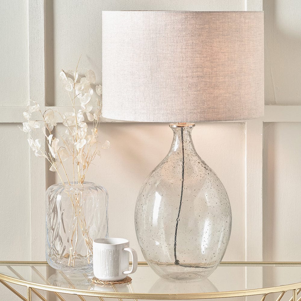 Elysia Bubble Glass and Silver Metal Curved Table Lamp.
