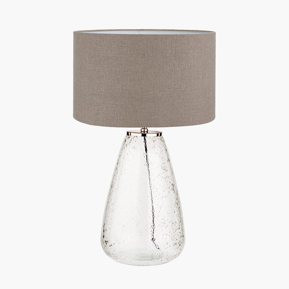 Pacific Lifestyle Lighting Elysia Bubble Glass and Silver Metal Table Lamp Base with Edward 40cm Natural Linen Cylinder Lampshade House of Isabella UK