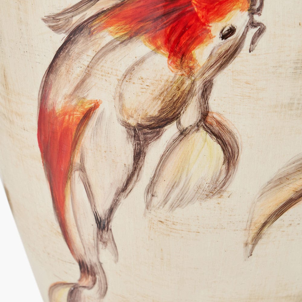 Pacific Lifestyle Lighting Emerayn Koi Natural Ceramic Table Lamp Base with Henry 40cm White Handloom Cylinder Lampshade House of Isabella UK