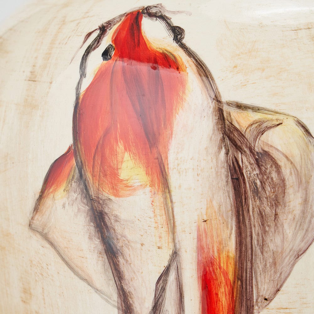 Pacific Lifestyle Lighting Emerayn Koi Natural Ceramic Table Lamp Base with Henry 40cm White Handloom Cylinder Lampshade House of Isabella UK