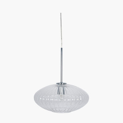 Pacific Lifestyle Lighting Emilia Clear Glass and Silver Metal Ribbed Oval Pendant House of Isabella UK