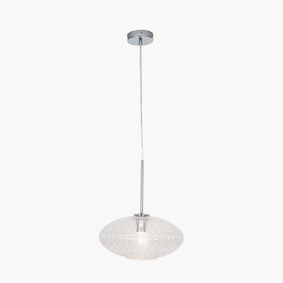 Pacific Lifestyle Lighting Emilia Clear Glass and Silver Metal Ribbed Oval Pendant House of Isabella UK