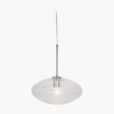 Pacific Lifestyle Lighting Emilia Clear Glass and Silver Metal Ribbed Oval Pendant House of Isabella UK