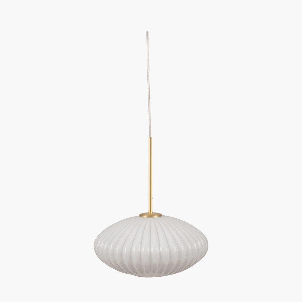 Pacific Lifestyle Lighting Emilia White Glass and Gold Metal Ribbed Oval Pendant House of Isabella UK