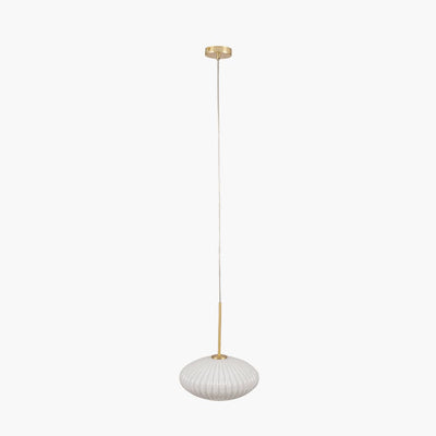 Pacific Lifestyle Lighting Emilia White Glass and Gold Metal Ribbed Oval Pendant House of Isabella UK