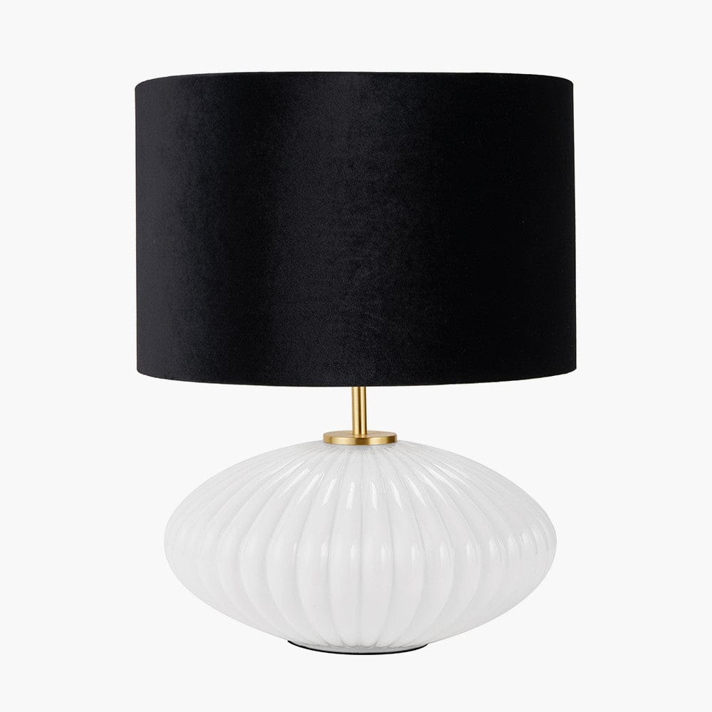 Emilia White Ribbed Glass and Gold Metal Oval Table Lamp Base.