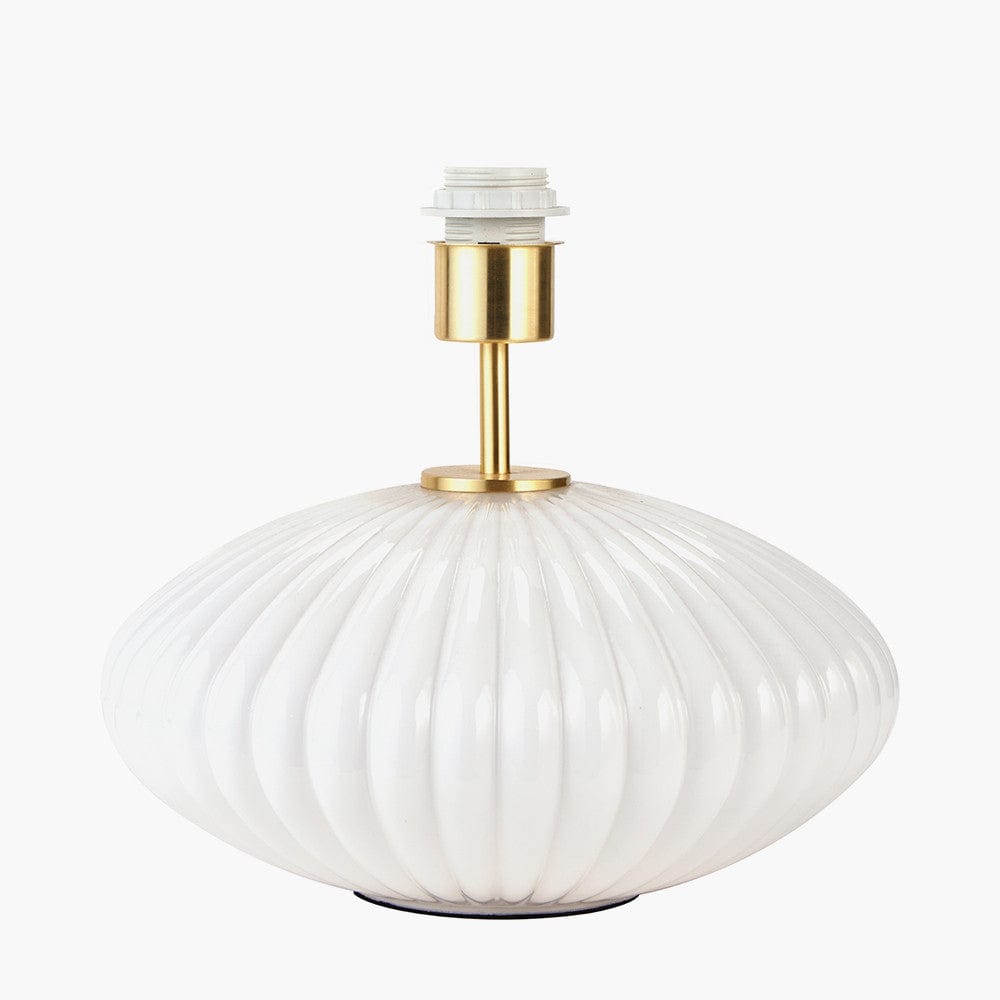 Emilia White Ribbed Glass and Gold Metal Oval Table Lamp Base.
